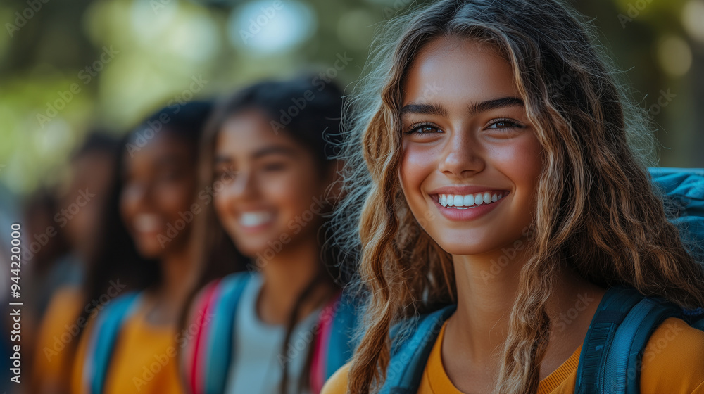 A group of friends walking to school together, laughing and chatting about the upcoming school year. A group of friends walking to school together, laughing and chatting about the upcoming school year.