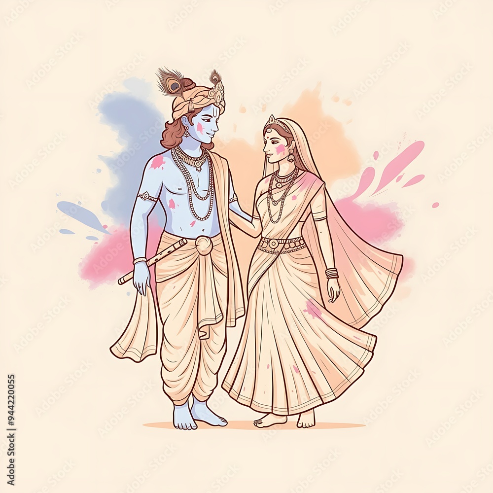 Lord Krishna and Goddess Radha are playing Holi. Lord Krishna and Goddess Radha are playing Holi.