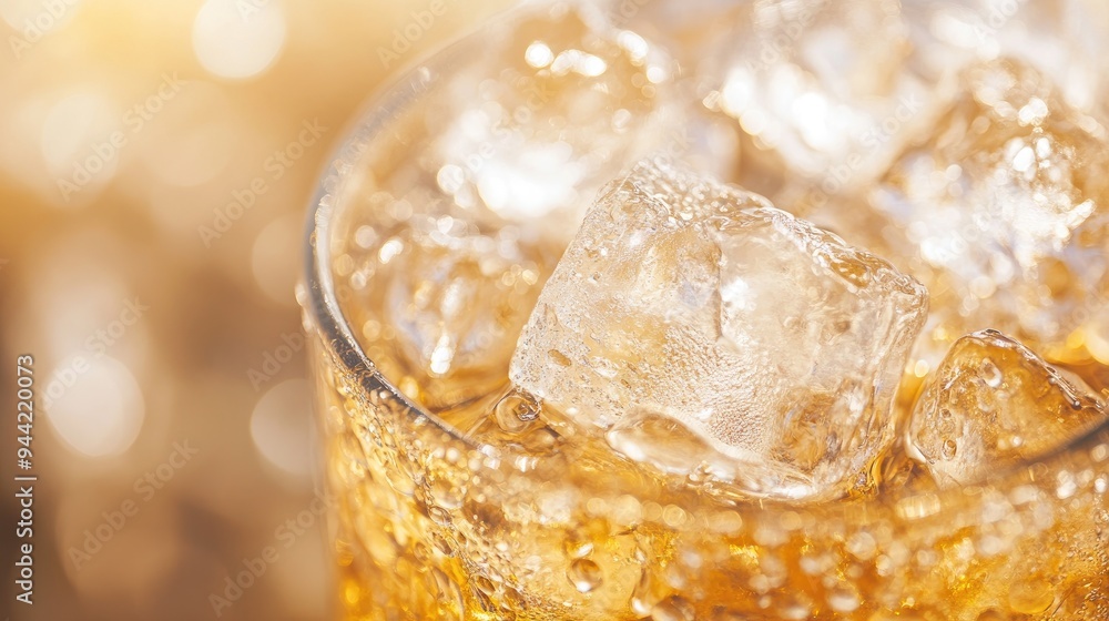 Close-up of Ice Cubes in a Glass of Golden Beverage Close-up of Ice Cubes in a Glass of Golden Beverage