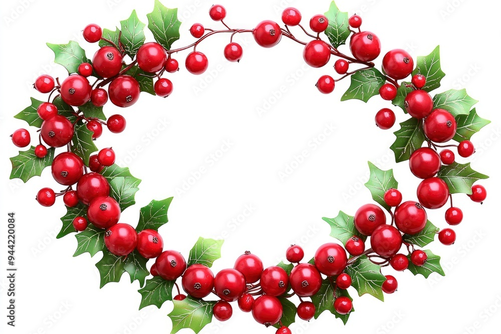 Christmas Wreath with Red Berries and Green Leaves Christmas Wreath with Red Berries and Green Leaves
