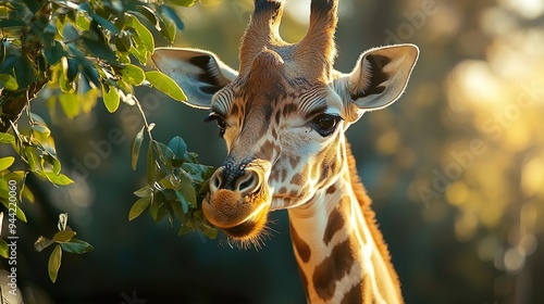 Graceful giraffe feeding on high branches ideal for African savannah photography photo