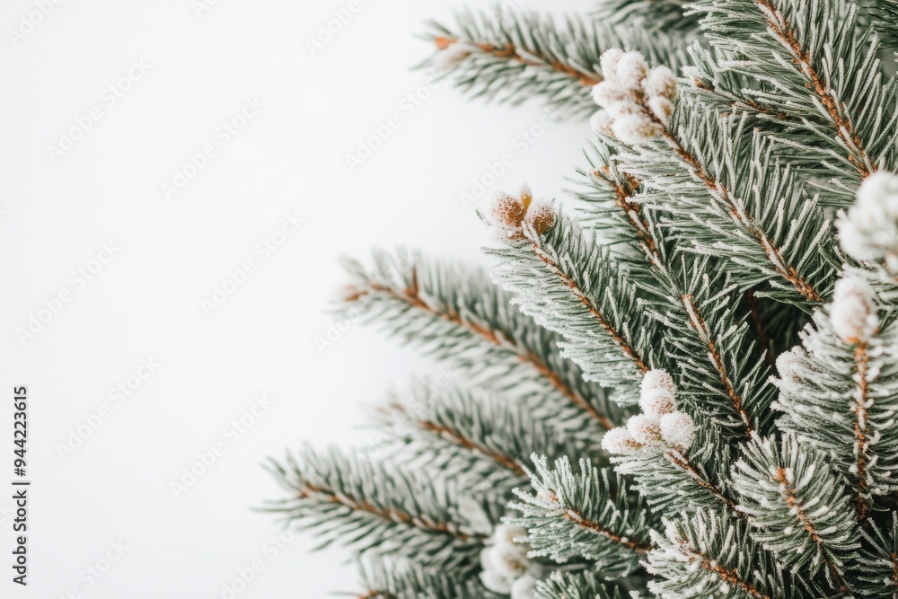 Detail of a white evergreen tree covered in frost in the winter Detail of a white evergreen tree covered in frost in the winter