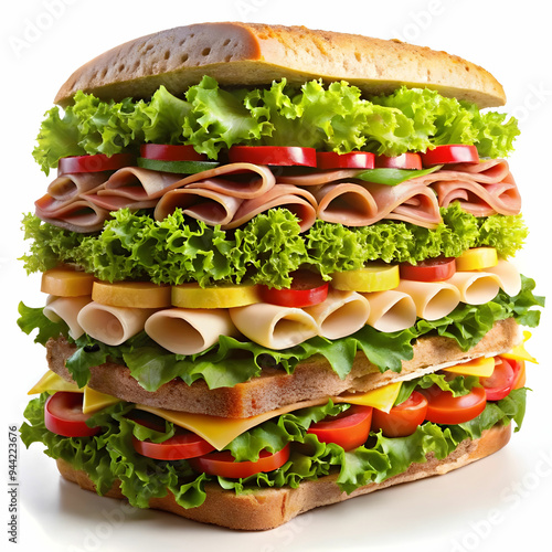 very big sandwich on white background
