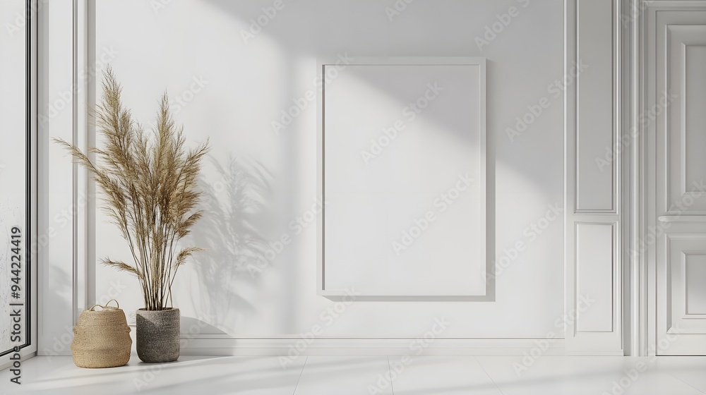 Interior design of modern living room with cabinet and mock up blank frame. Interior design of modern living room with cabinet and mock up blank frame.