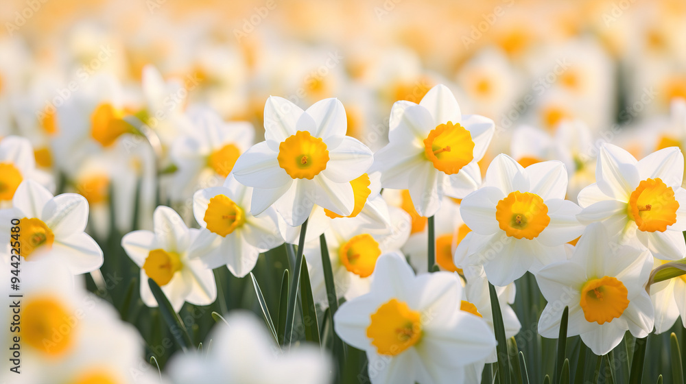Stunning White and Yellow Daffodils in Full Bloom