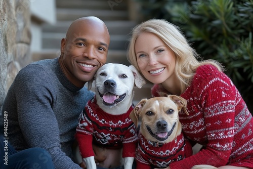 Sunset beach photo of a family with dogs