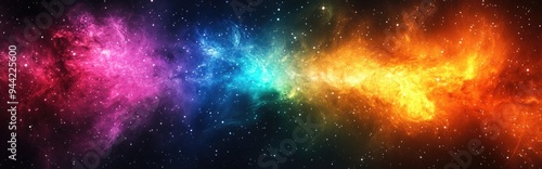 Abstract background for space galaxy spectrum concept featuring a colorful display of stars in a rainbow color palette set against a dark backdrop 3D cartoon rendering of this vibrant scene enhanc photo