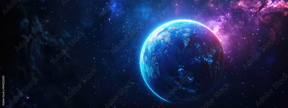 Blue planet nebula and stars in a 3D cartoon rendering Space background 3D rendering Blue planet nebula and stars in a 3D cartoon rendering Space background 3D rendering