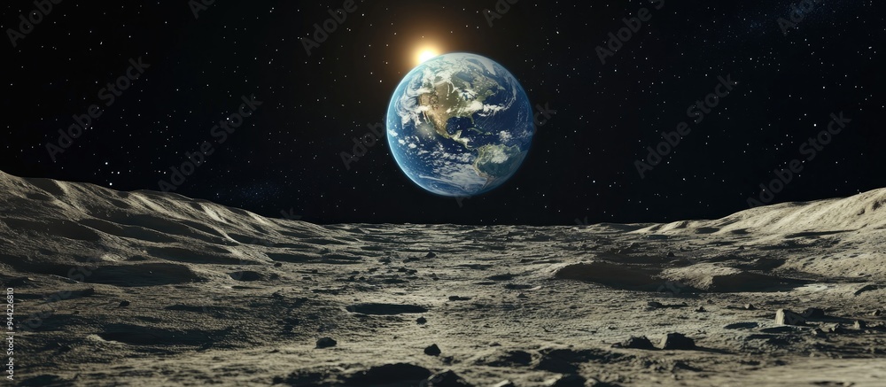 3D cartoon depiction of Earth viewed from the lunar surface 3D cartoon depiction of Earth viewed from the lunar surface