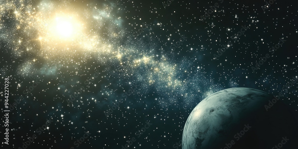 Naklejka premium Stars of a planet and galaxy in free space depicted in 3D cartoon rendering