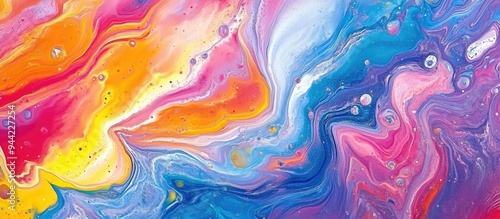 Colorful abstract painting background. Liquid marbling paint background. Fluid painting abstract texture. Intensive colorful mix of acrylic vibrant colors.