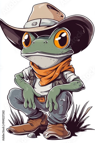 A vector t-shirt design featuring a frog wearing a cowboy hat. A clean-lined vector frog with a cowboy hat for a modern and striking look photo