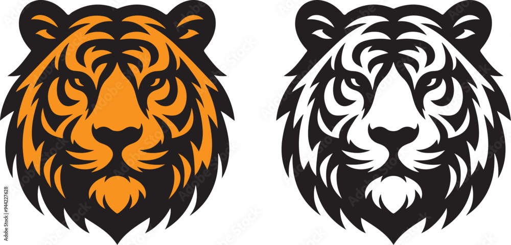 Tiger face silhouette and mask vector art Tiger face silhouette and mask vector art