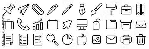 rounded line icon set office supply computer trash files