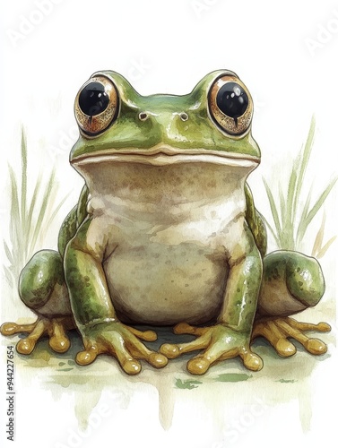 Watercolor Illustration of a Green Tree Frog
