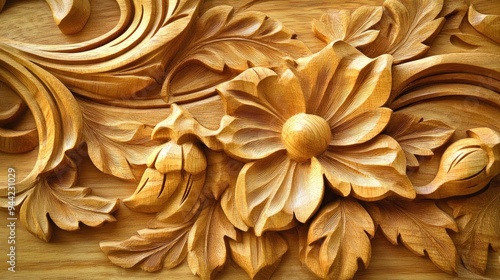 Intricate Wood Carving of a Floral Design