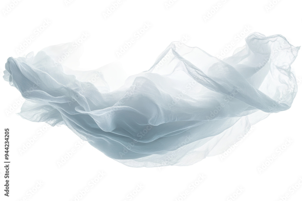 A delicate sheer fabric drapes elegantly, creating soft folds and motion against a transparent backdrop, ideal for artistic use. Transparent background PNG A delicate sheer fabric drapes elegantly, creating soft folds and motion against a transparent backdrop, ideal for artistic use. Transparent background PNG