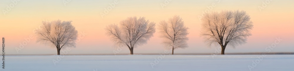 An Autumn-themed banner showing a winter woodland with snow-covered trees in a pale mist. An Autumn-themed banner showing a winter woodland with snow-covered trees in a pale mist.