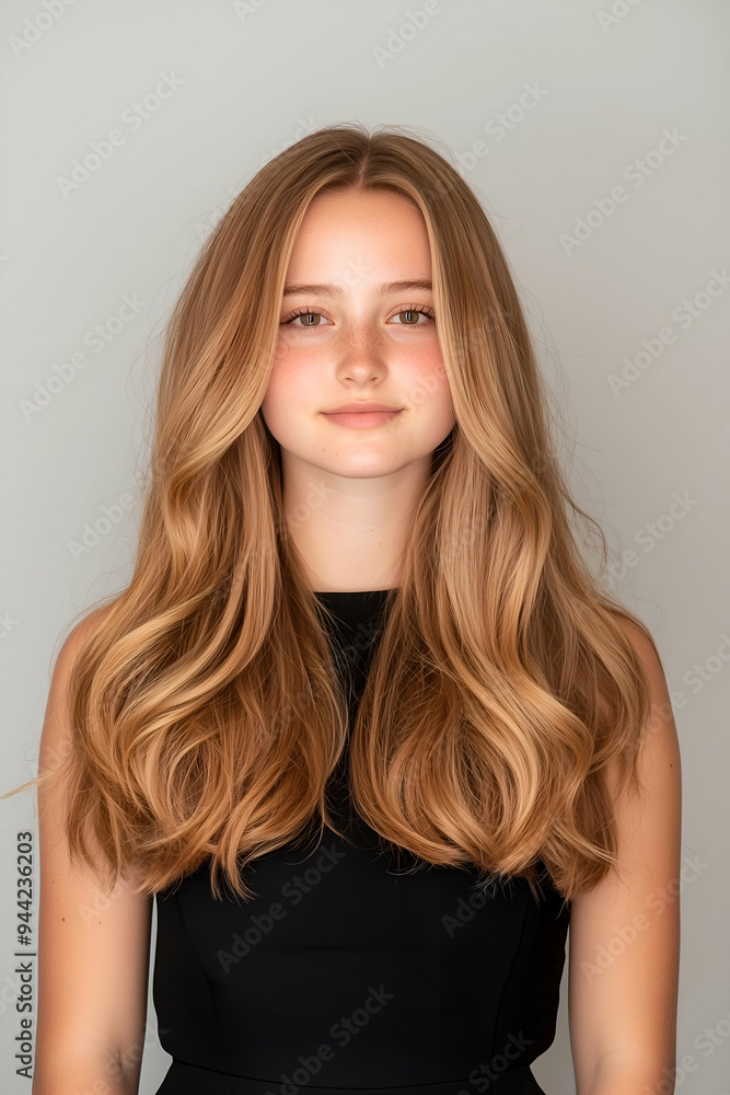 Portrait of a Young Woman with Long Flowing Hair and a Subtle Smile Portrait of a Young Woman with Long Flowing Hair and a Subtle Smile