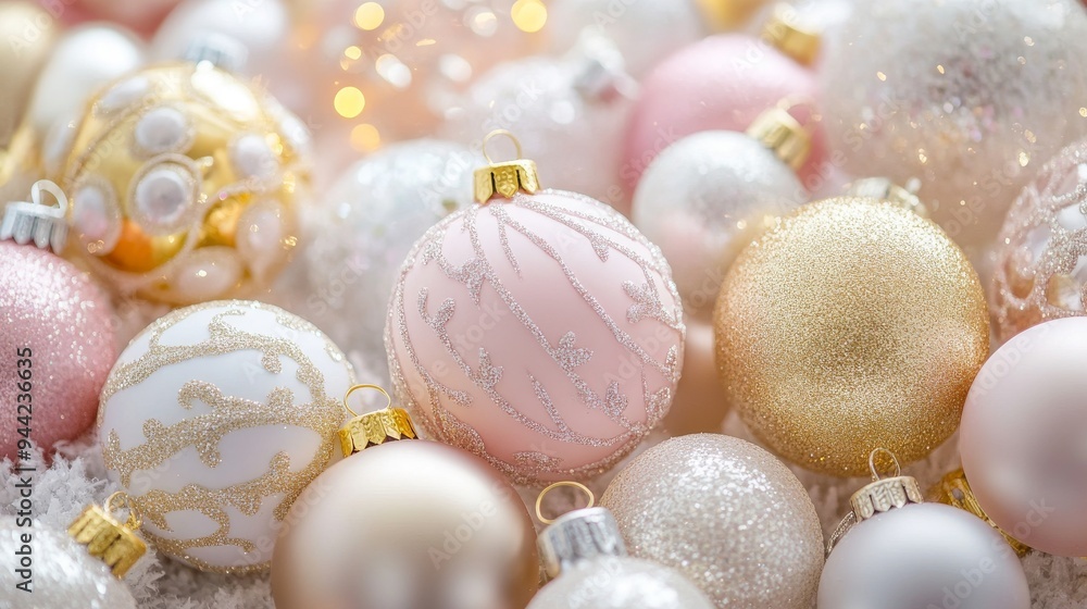Background with pink and gold pastel decorations for the holidays. Background with pink and gold pastel decorations for the holidays.