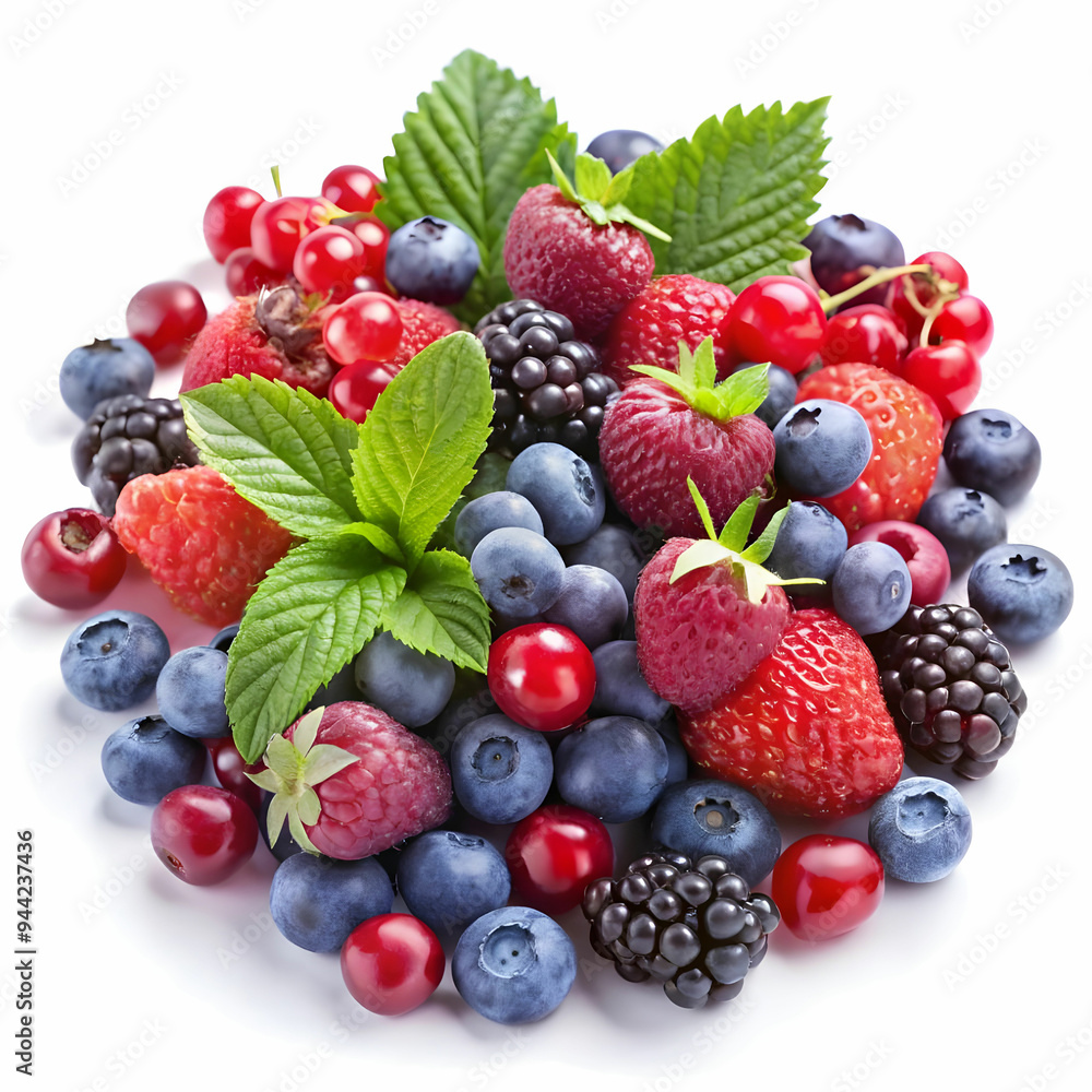 fresh forest berries over white background fresh forest berries over white background