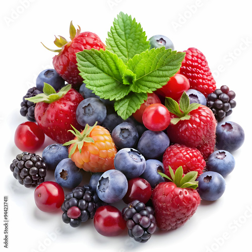 fresh forest berries over white background