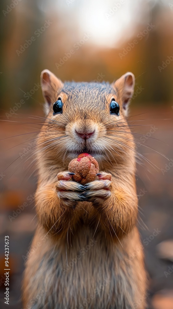 Squirrel holding an acorn in a forest during autumn's golden glow Squirrel holding an acorn in a forest during autumn's golden glow