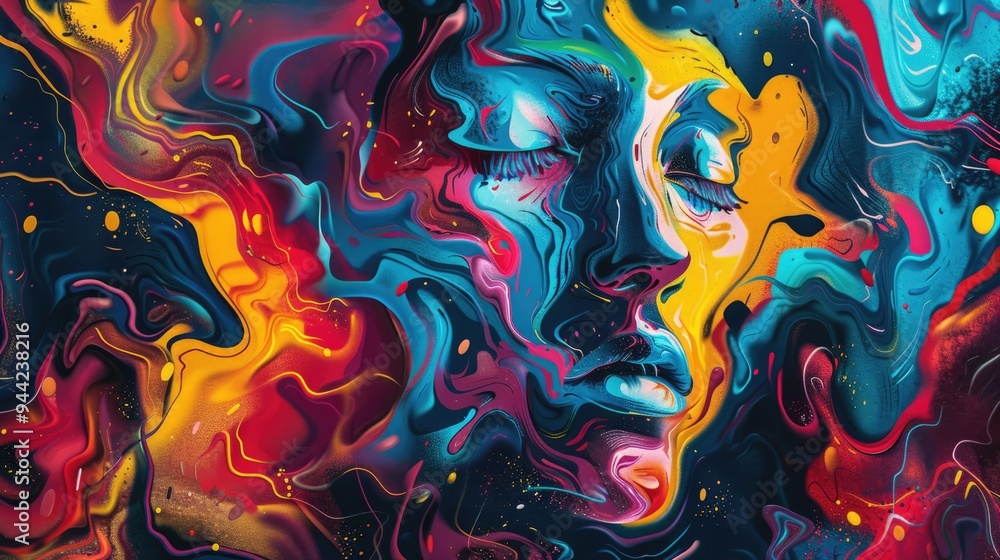 abstract color illustration of a woman face with closed eyes abstract color illustration of a woman face with closed eyes