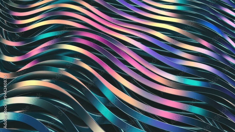 Elegant Abstract Background with Wavy Black and Rainbow Metal Bands in 3D Rendering - High-Quality Illustration Elegant Abstract Background with Wavy Black and Rainbow Metal Bands in 3D Rendering - High-Quality Illustration