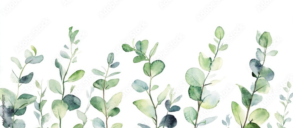 Watercolor illustration of Eucalyptus gunnii plants Watercolor illustration of Eucalyptus gunnii plants