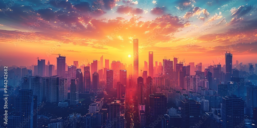Cityscape Sunset with Skyscrapers Cityscape Sunset with Skyscrapers