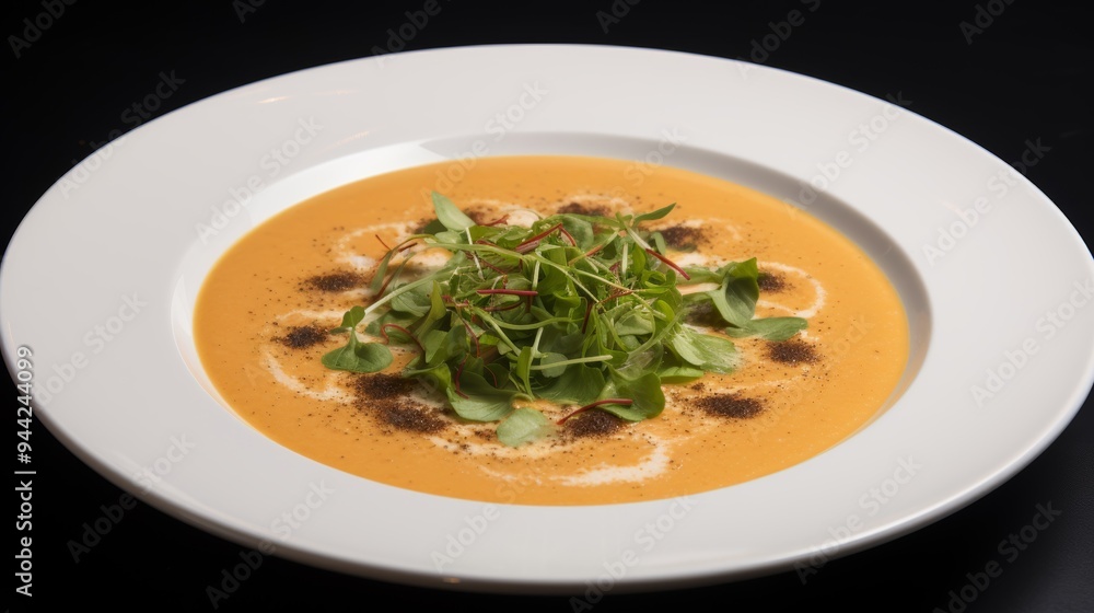 Creamy Pumpkin Soup with Microgreens and Pepper Creamy Pumpkin Soup with Microgreens and Pepper