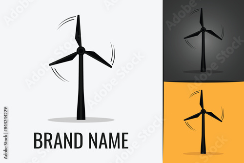 Wind Turbine Logo. Wind Energy logotype.  Green Eco Wind turbines technology