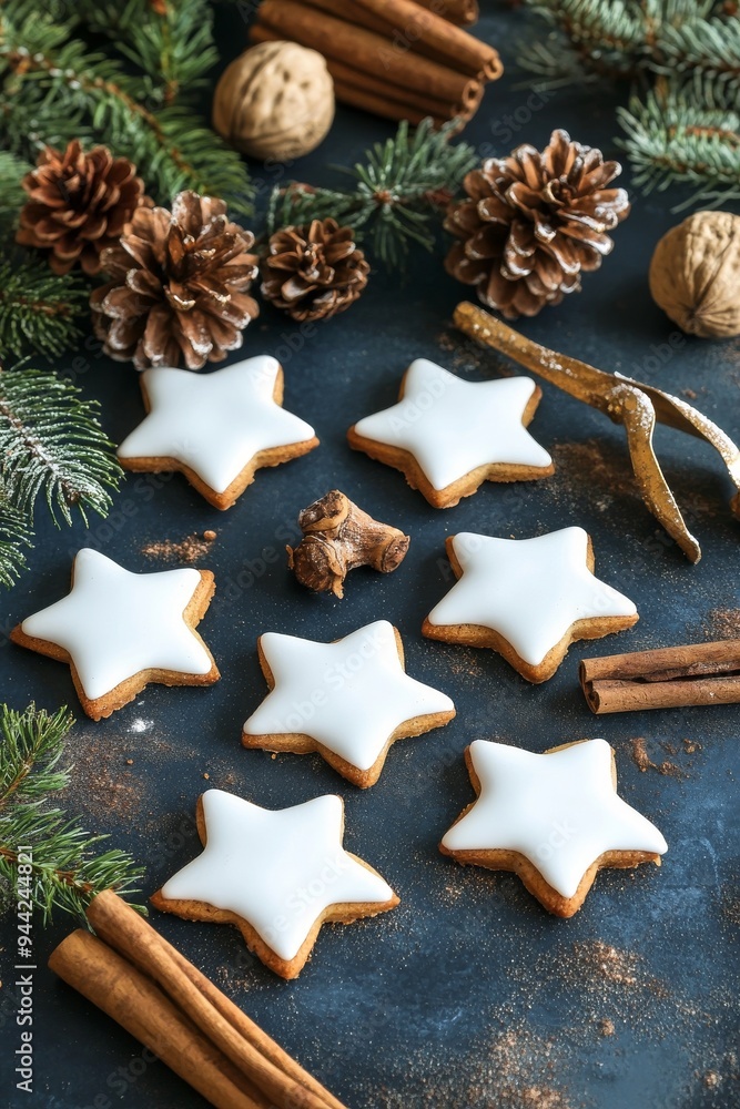 Tabletop view of cinnamon sticks, star anise, and cinnamon stars Tabletop view of cinnamon sticks, star anise, and cinnamon stars