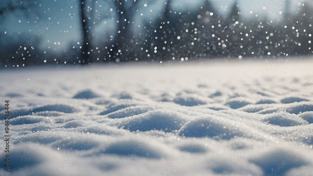 Fototapeta premium Winter, snow, blizzard. Background with snowfall texture, blizzard, snow movement, sparkling snow