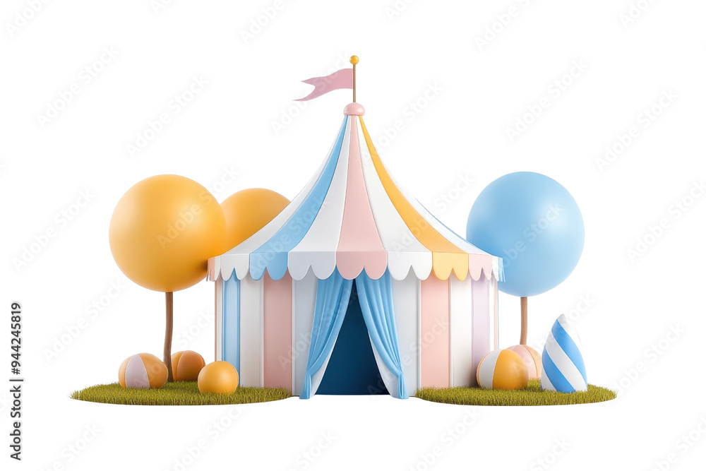 Colorful circus tent nestled among cheerful balloons, perfect for summer festivities and playful events in vibrant environments isolate on transparency background Colorful circus tent nestled among cheerful balloons, perfect for summer festivities and playful events in vibrant environments isolate on transparency background