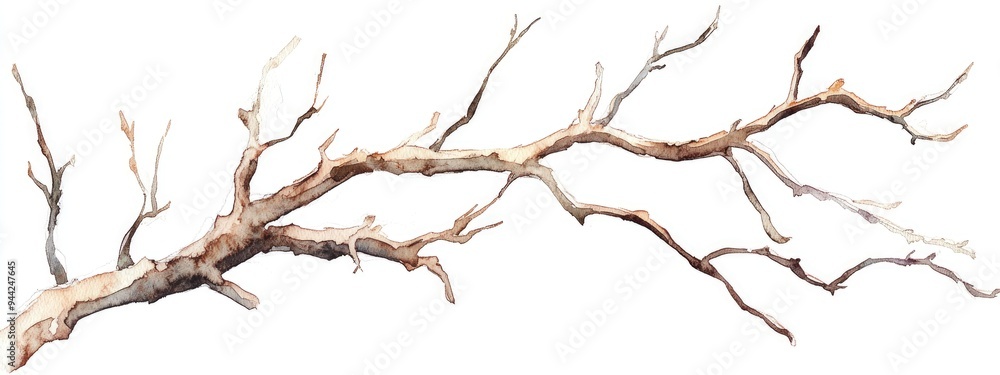 Fototapeta premium Watercolor illustration of dry tree branches twigs and boughs isolated on a white background Hand painted on paper