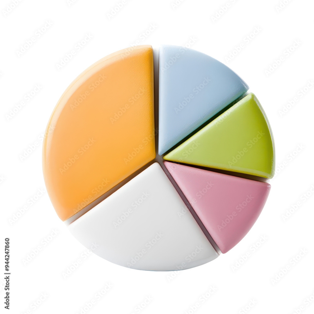 Colorful pie chart made of ceramic segments, ideal for business presentations and educational materials isolate on transparency background Colorful pie chart made of ceramic segments, ideal for business presentations and educational materials isolate on transparency background