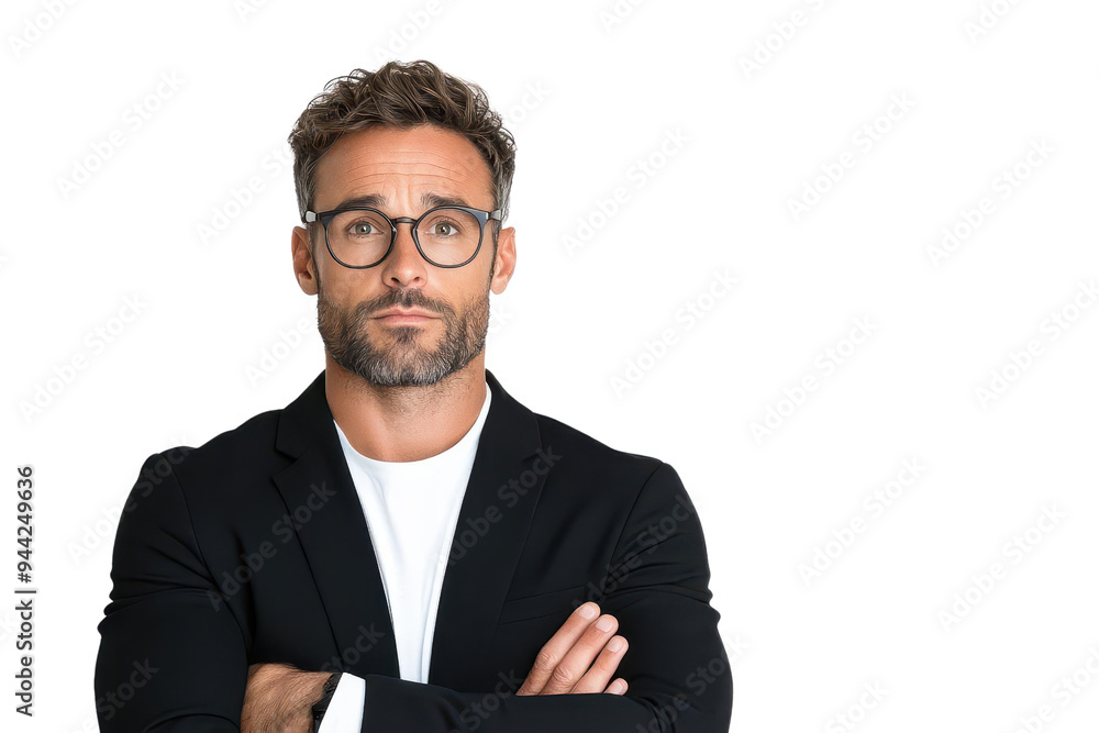 Confident man with glasses in a smart casual look, exuding intelligence and professionalism, perfect for business-themed projects isolate on transparency background Confident man with glasses in a smart casual look, exuding intelligence and professionalism, perfect for business-themed projects isolate on transparency background