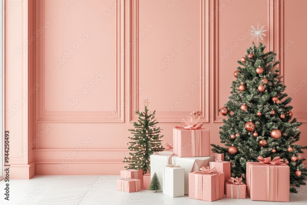 A square-shaped setting with gifts and Christmas trees A square-shaped setting with gifts and Christmas trees