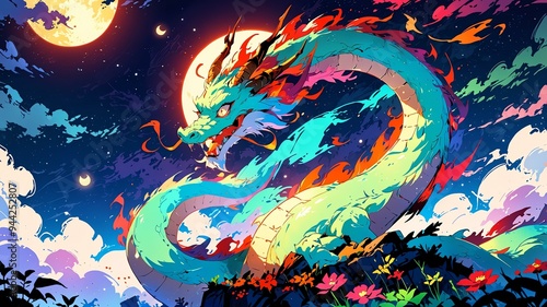 vibrant mystical scene featuring Chinese zodiac dragon background photo