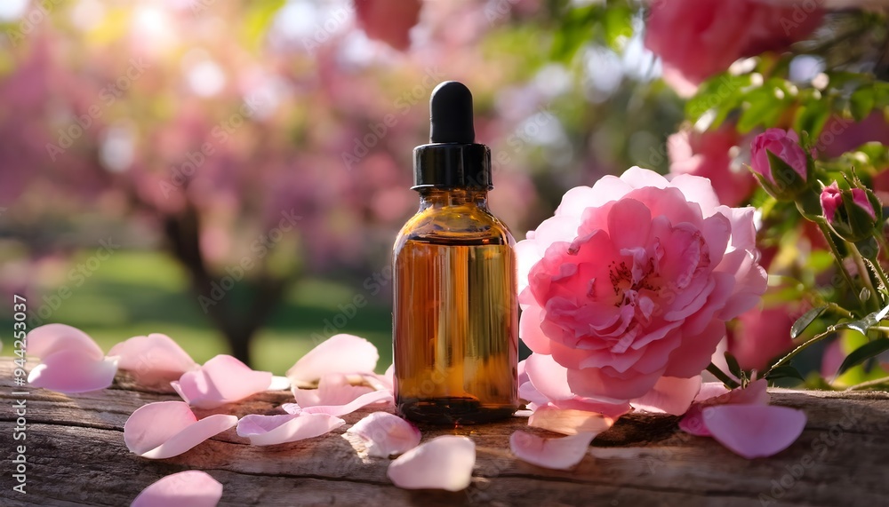 Rosewood essential oil in an elegant glass bottle Rosewood essential oil in an elegant glass bottle
