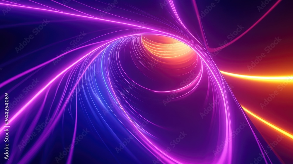 3D rendering of an abstract glowing shape in ultraviolet hues featuring curvy neon lines against a vibrant backdrop Ideal for advertising marketing and design purposes 3D rendering of an abstract glowing shape in ultraviolet hues featuring curvy neon lines against a vibrant backdrop Ideal for advertising marketing and design purposes