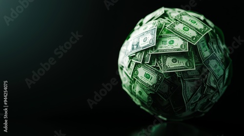 A globe made of money, symbolizing global investments and the interconnectedness of international financial markets, 3D illustration photo