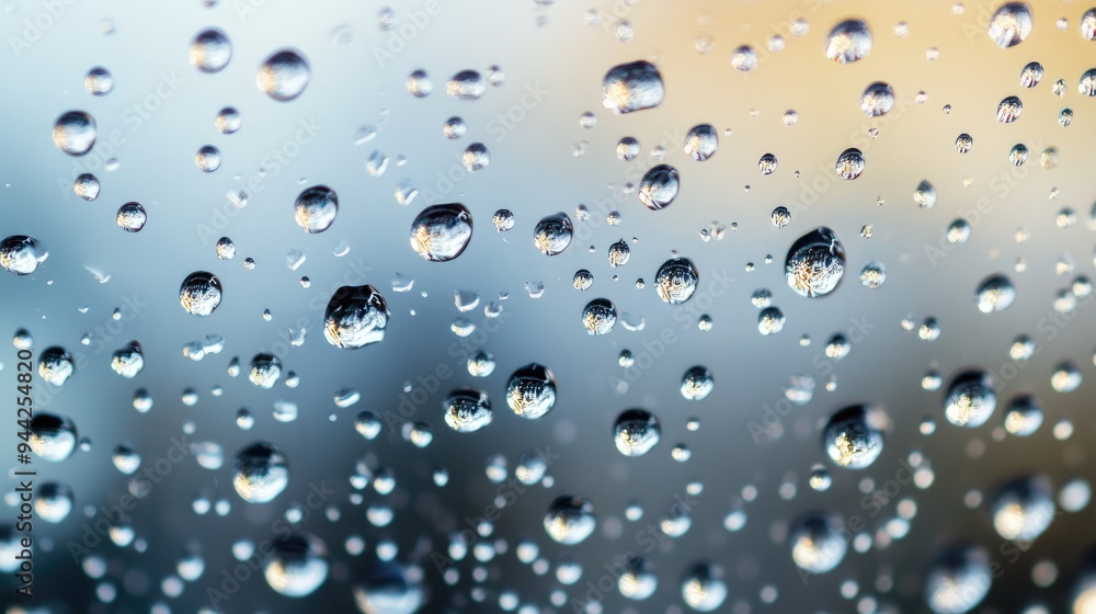 A backdrop filled with diverse water droplets of varying sizes some round and others elongated from surface tension reflecting the surroundings like miniature lenses A backdrop filled with diverse water droplets of varying sizes some round and others elongated from surface tension reflecting the surroundings like miniature lenses