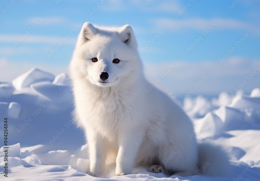 White arctic fox posing in the snow White arctic fox posing in the snow