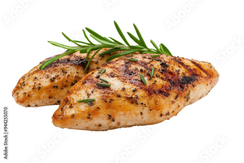 Delicious grilled chicken breast garnished with fresh rosemary, perfect for healthy meals and culinary presentations isolate on transparency background