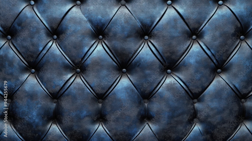 Blue Leather Upholstery with Diamond Stitching Blue Leather Upholstery with Diamond Stitching