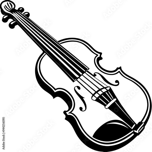 Violin Melody: A classic, black and white illustration of a violin, capturing the essence of musical artistry and the beauty of string instruments.  