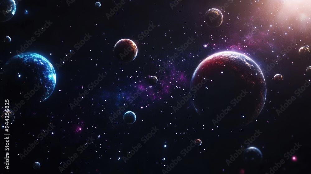 Cosmic scene featuring planets set against a deep black backdrop Cosmic scene featuring planets set against a deep black backdrop